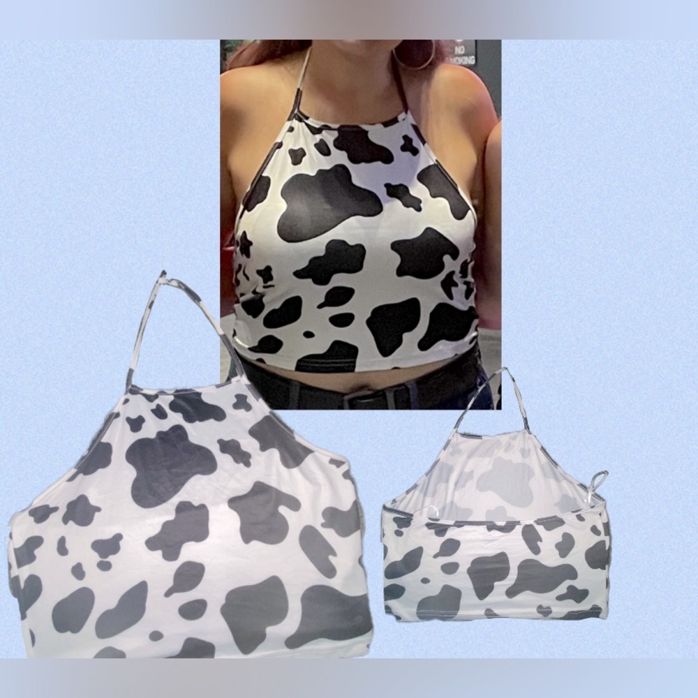 Cow-print halter top/ crop top